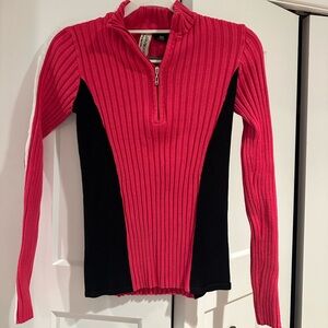 Obermeyer Hot Pink Ribbed Half-Zip Sweater with Black Accents